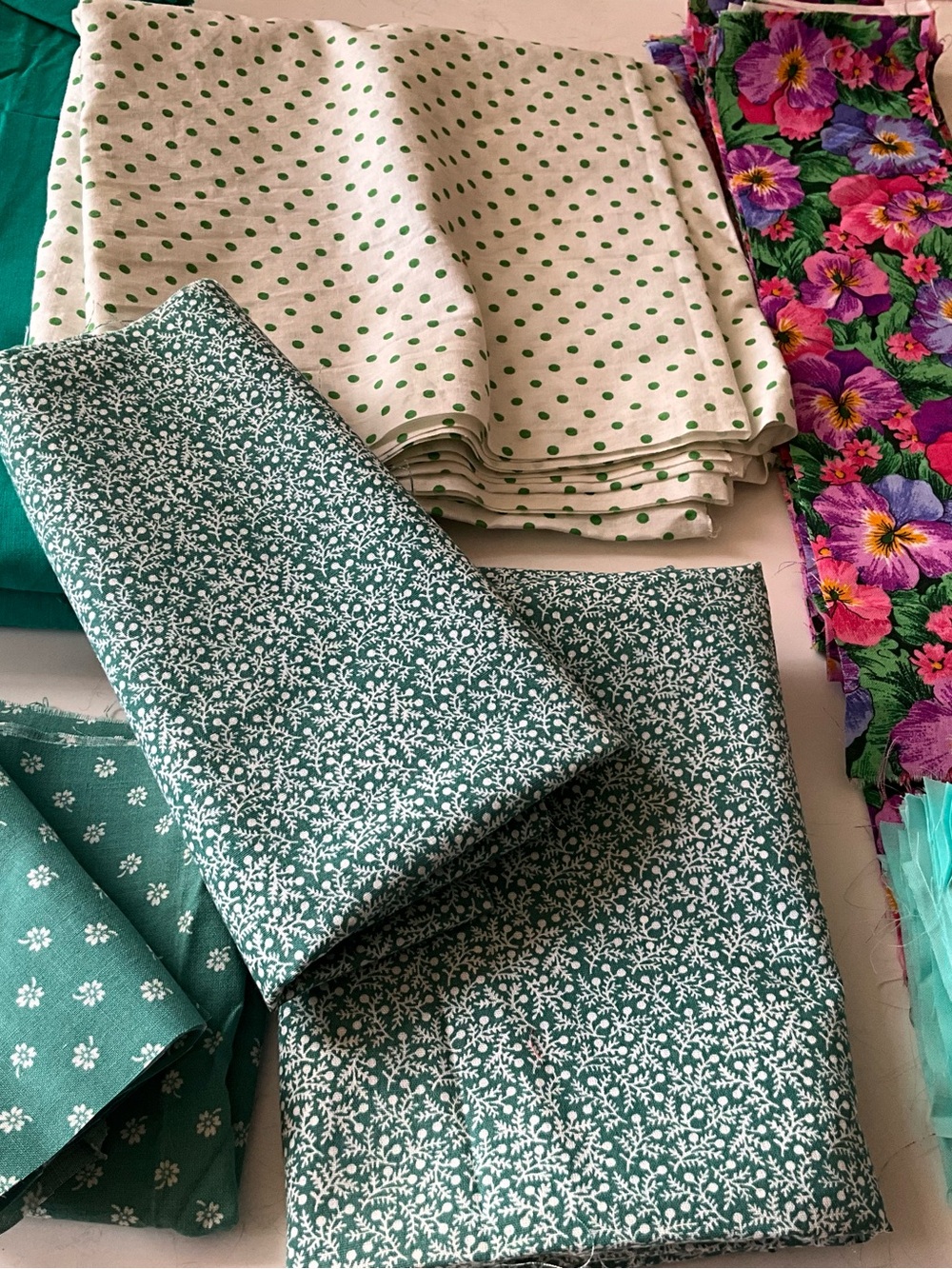 Quilting Sewing Craft Fabric Lot Teal Purple Pink Floral PlainPolka Dots Paisley